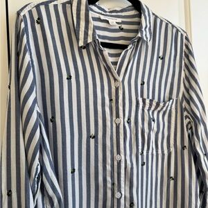 Women’s Floral Embroidered Stripe Shirt BeachLunchLounge